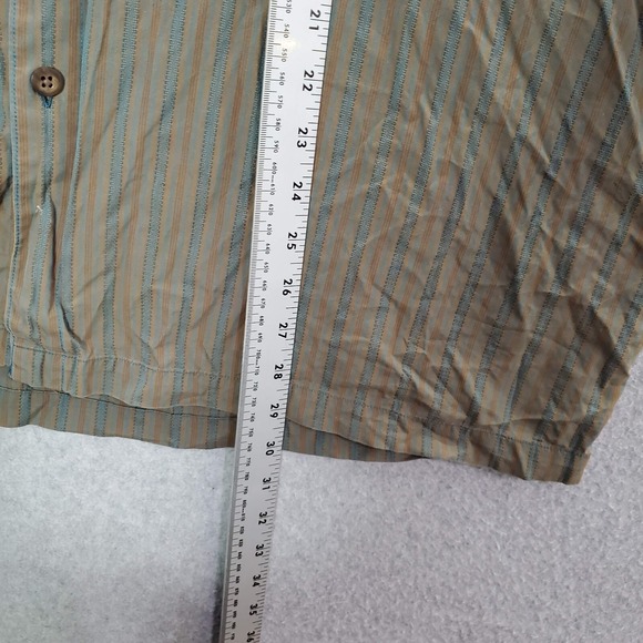 Rei Men Button Up Shirt XL Brown Striped Pockets Short Sleeve Collar - Picture 2 of 7